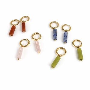 New Natural Stone Charm Huggie Earrings